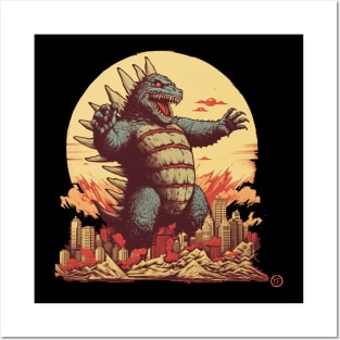 Retro Godzilla Vintage Kaiju Japan City Posters and Art